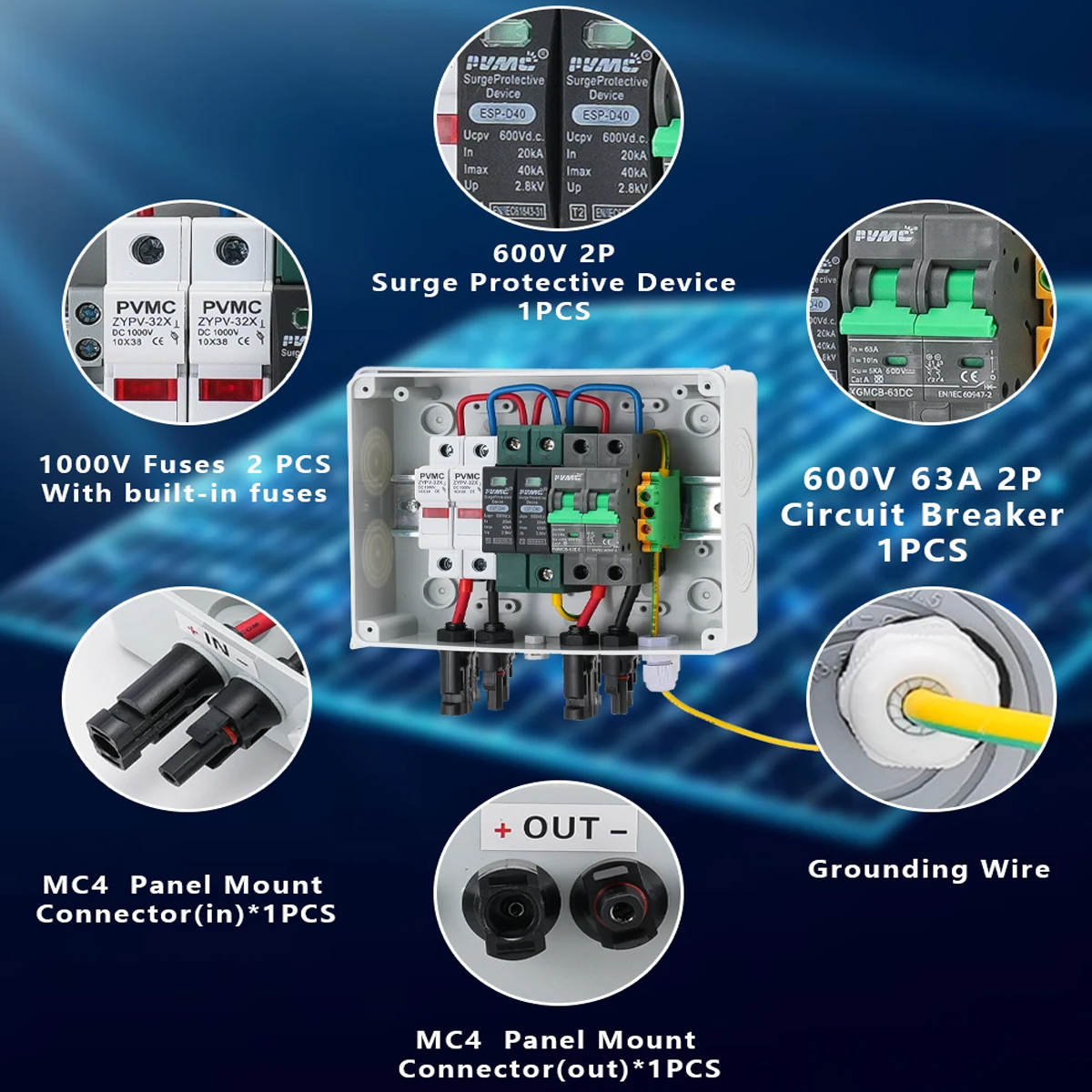PVMC 1 in 1 out DC 600V Solar  - Solar Combiner Box reseña y precio