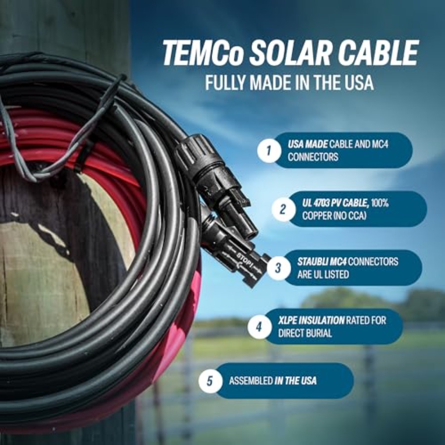 TEMCo Solar Panel Extension Ca - Solar Cable Mc4 Connector reseña y precio