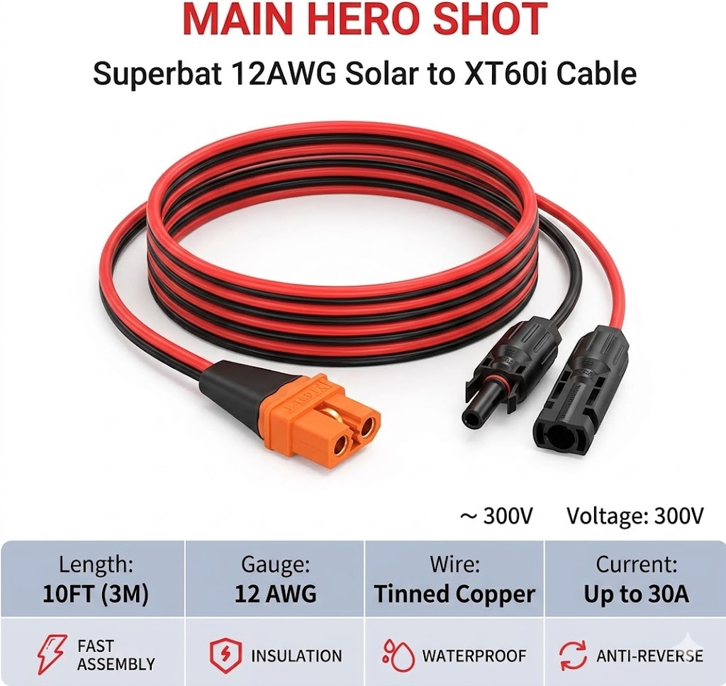 Superbat 12AWG 10FT Solar to X - Solar Cable Mc4 Connector reseña y precio