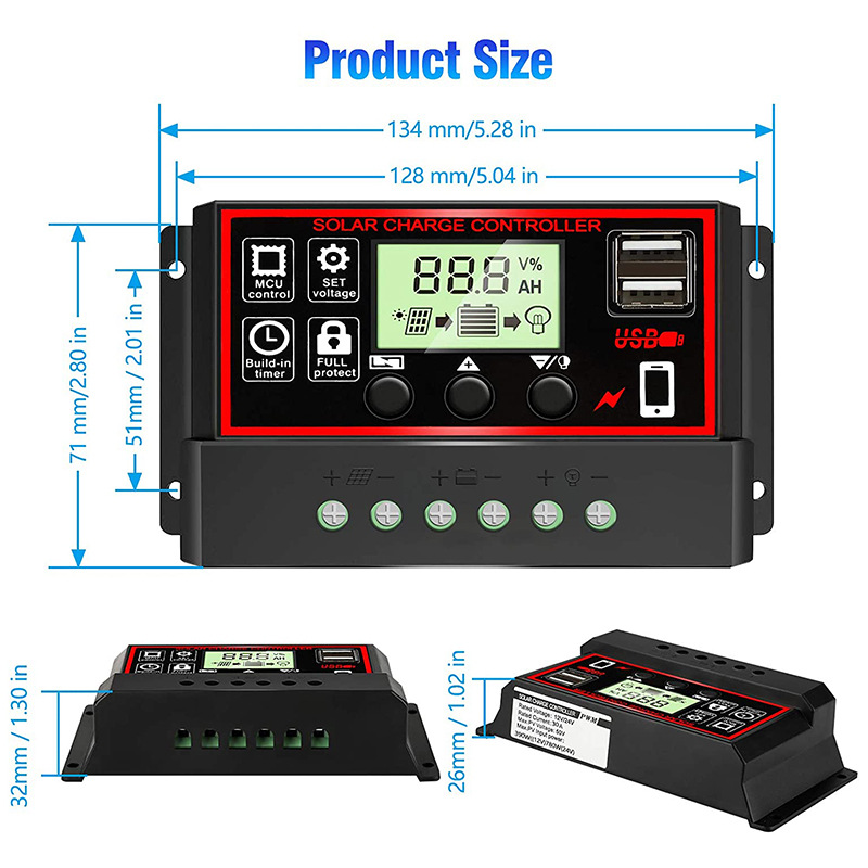12V/24V10A-100A LCD Display Du - Pwm Charge Controller reseña y precio