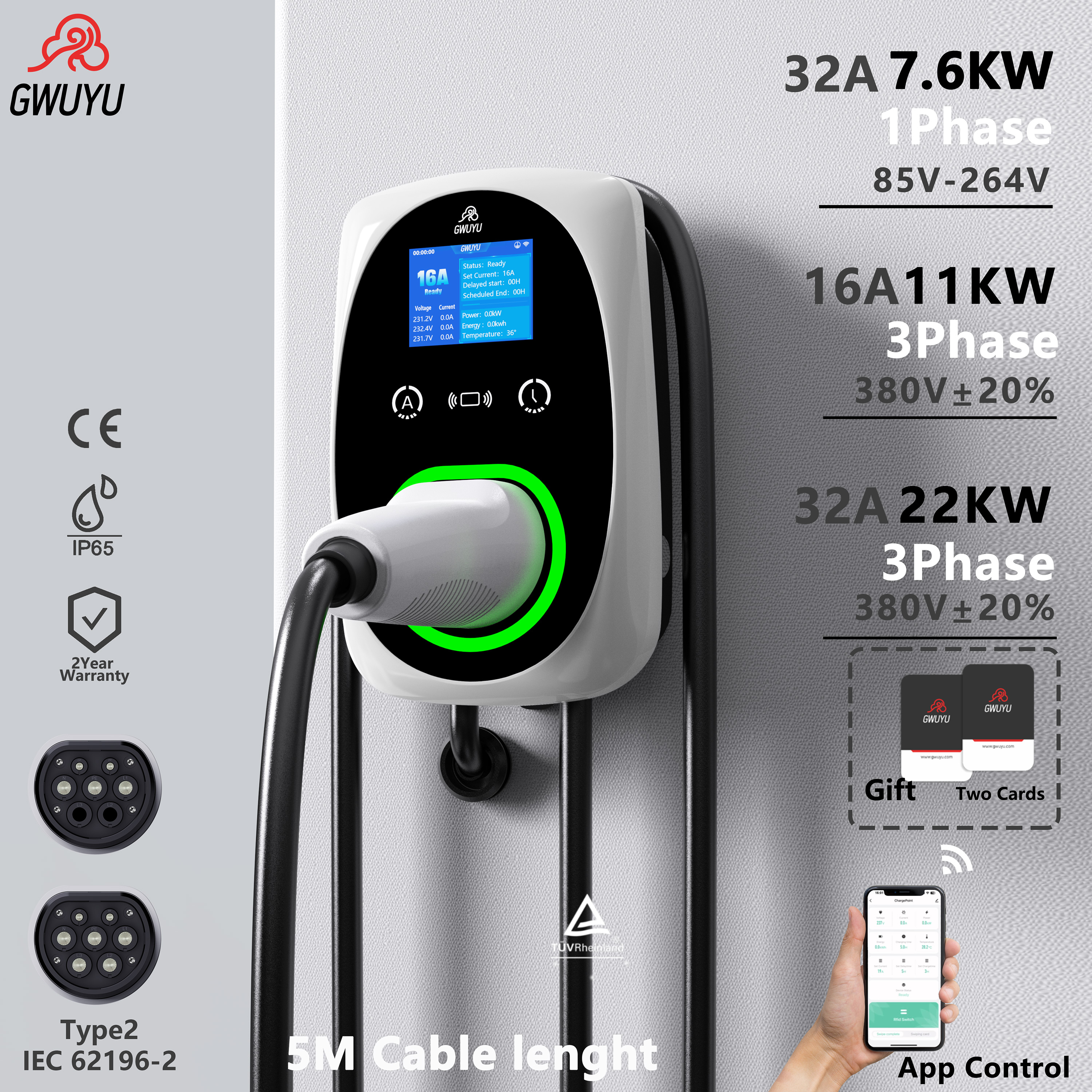 GWUYU EV Charger 32A 7.6KW Ele - Ev Charger Wallbox reseña y precio